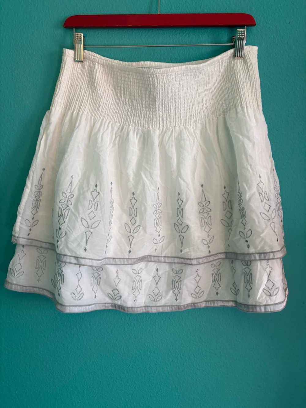 White House Black Market tiered ruffle cotton silk skirt